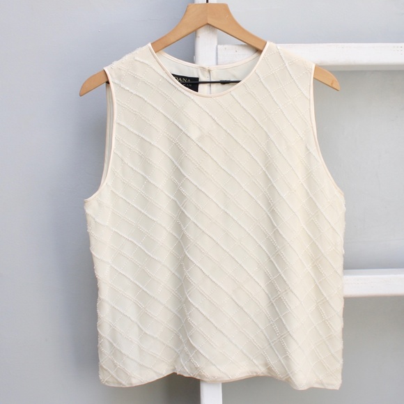 Dana Buchman Tops - Dana Buchman Women’s Cream Silk Beaded Tank Blouse Size Large
